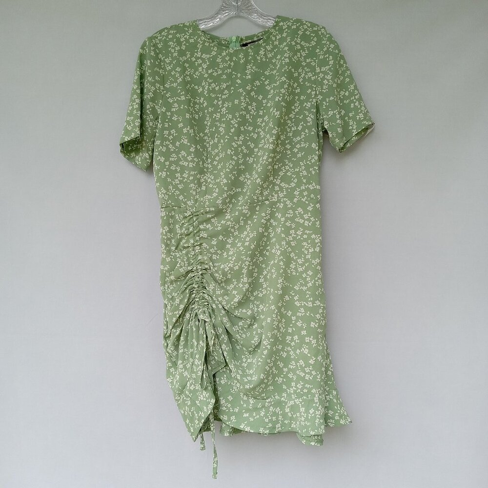 Missguided Ruched Side Tea Mini Dress Dalmatian Sage Size 4 NWOT